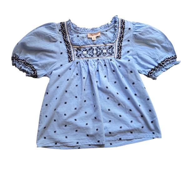 Philosophy Light Blue Embroidered Square Neck Blouse Cottage Peasant ~ Medium - Picture 2 of 7